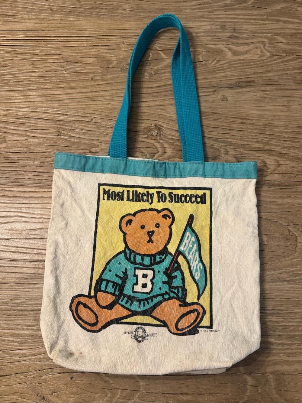 Vintage 1983 Bailosky Bear “Most Likely To Succeed” Small Tote Bag